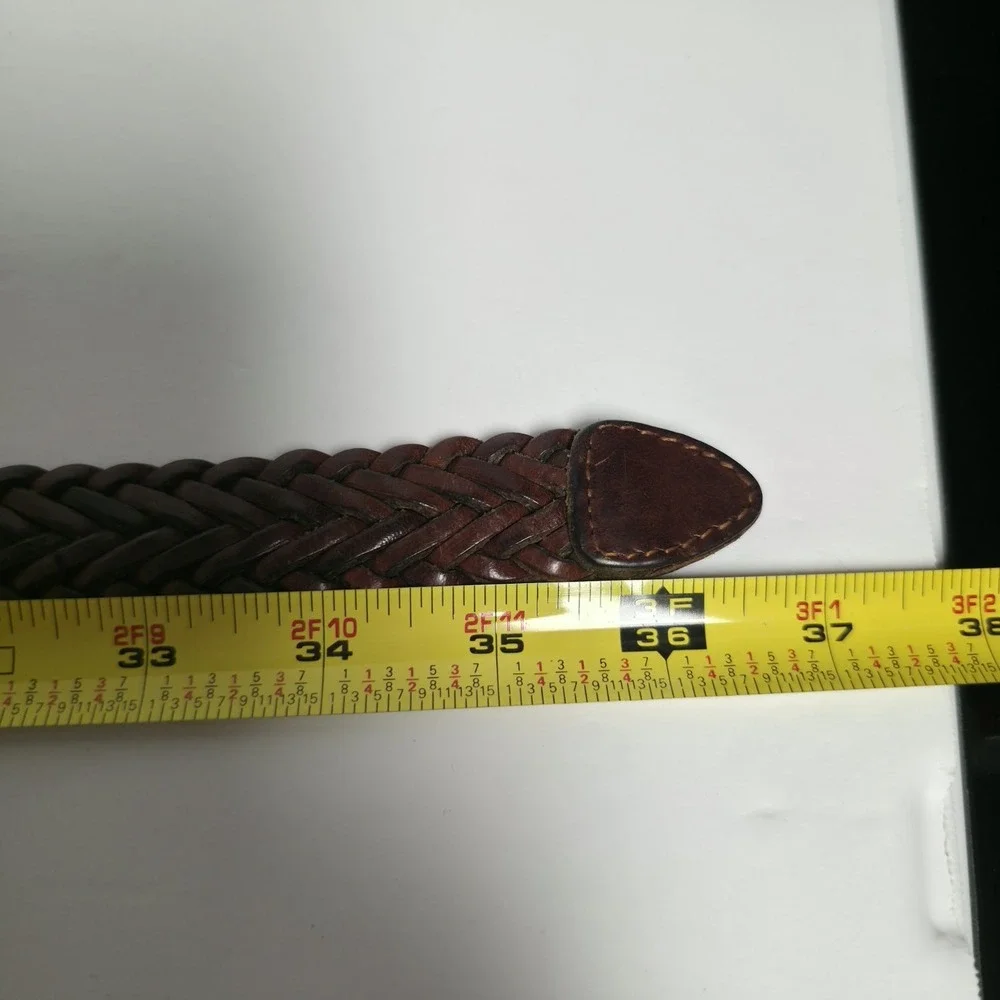 Vintage Woven Braided Brown Leather Belt Size 28 Boho Hippie Leather Buckle 6769